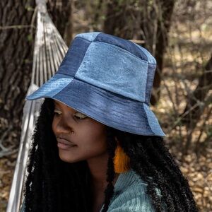 Fanm Djanm Reversible Denim Bucket Hat - Dark Blue, OS, Versatile